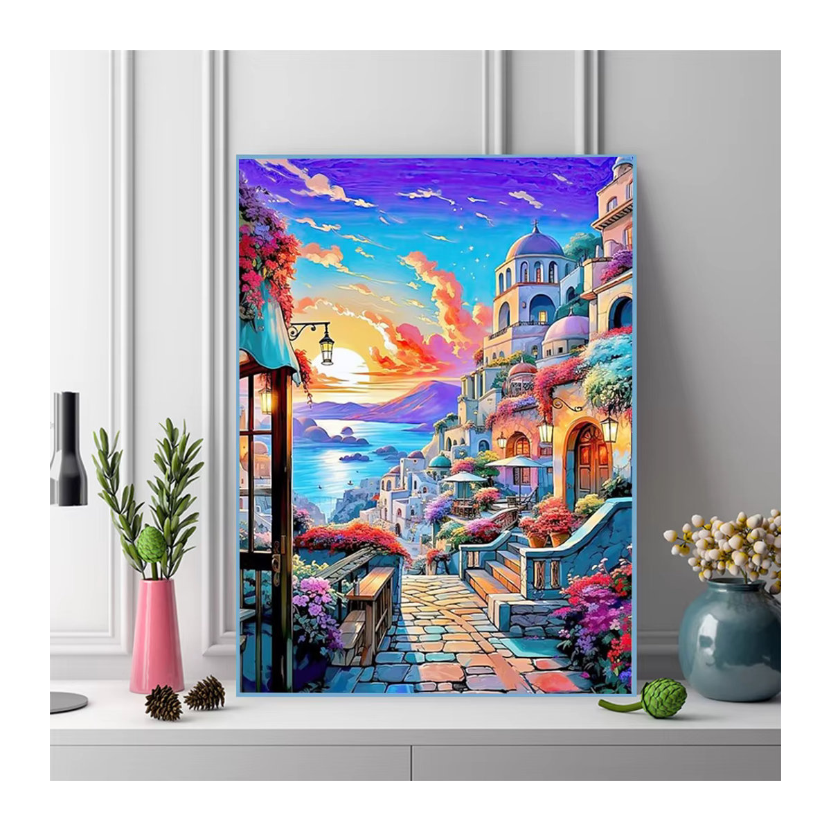 Evershine Diamantmalerei Stadtlandschaft mit Sonnenuntergang und Meer als mehrfarbige Mosaik-Stickerei - Bild 3