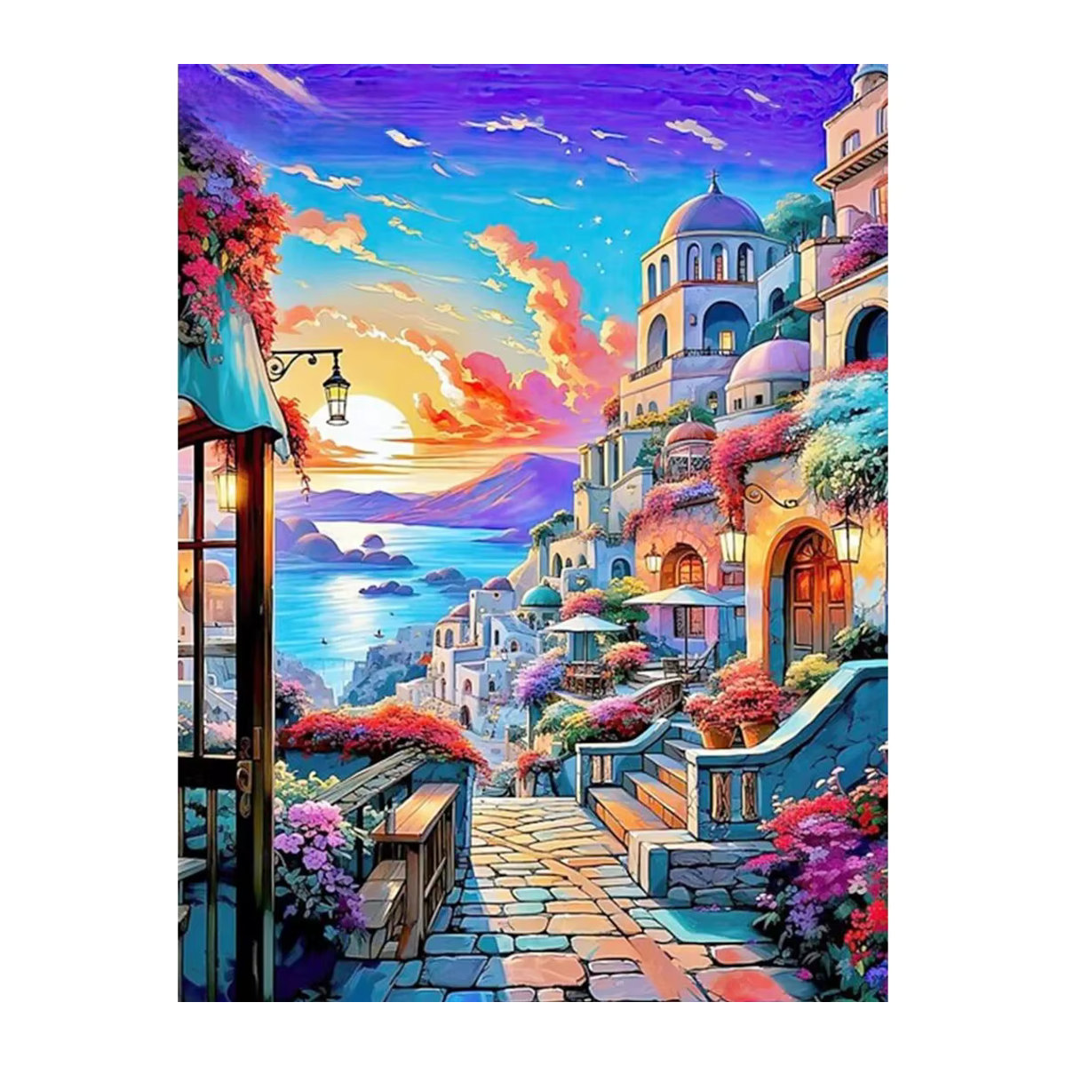 Evershine Diamantmalerei Stadtlandschaft mit Sonnenuntergang und Meer als mehrfarbige Mosaik-Stickerei - Bild 4