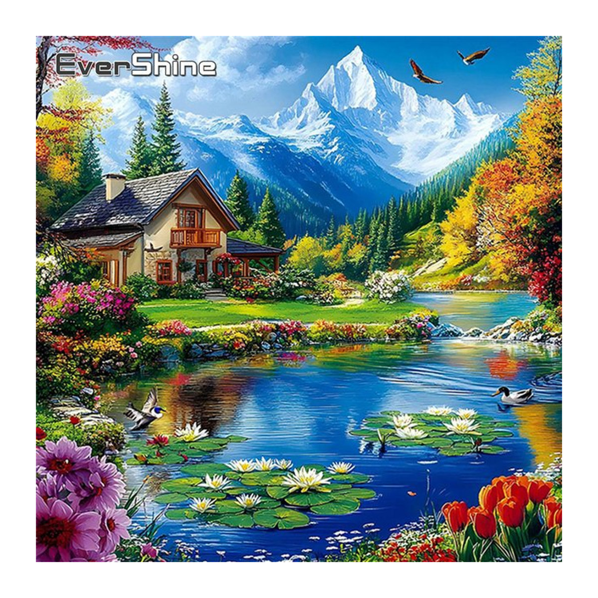 Evershine Diamantmosaik Landschaft Landhaus Kreuzstich Stickerei mit runden Strasssteinen in Mehrfarbig - Bild 1