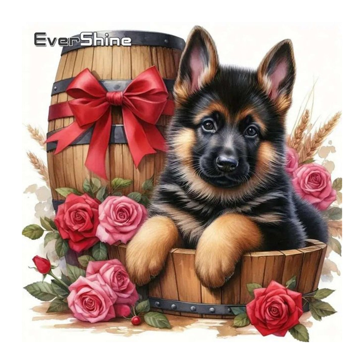 Evershine Diamond Painting Hund und Blumen Motiv als mehrfarbige Stickerei zur Wandmontage - Bild 1