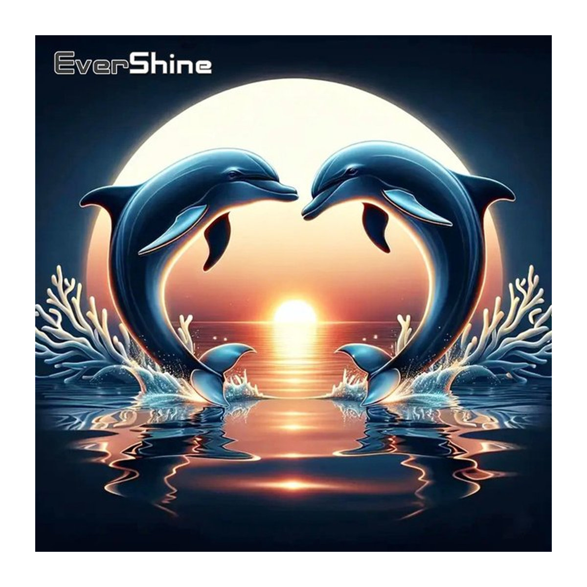 Evershine Diamond Painting Set Delfin im Sonnenuntergang, maritimes Mosaik-Stickerei-Set für Hobby und Handarbeit, mehrfarbig - Bild 1