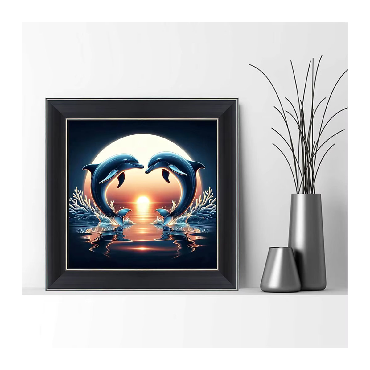 Evershine Diamond Painting Set Delfin im Sonnenuntergang, maritimes Mosaik-Stickerei-Set für Hobby und Handarbeit, mehrfarbig - Bild 3