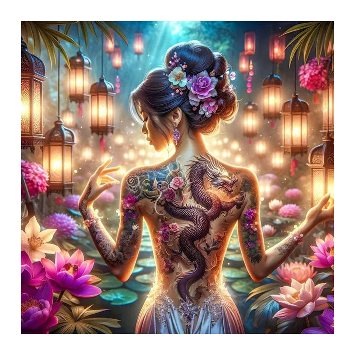 EverShine DIY 5D Diamantmalerei Frau mit Drachen Tattoo Mosaik Porträt als Vollbohr-Stickerei in Mehrfarbig zur Wanddekoration - Bild 1