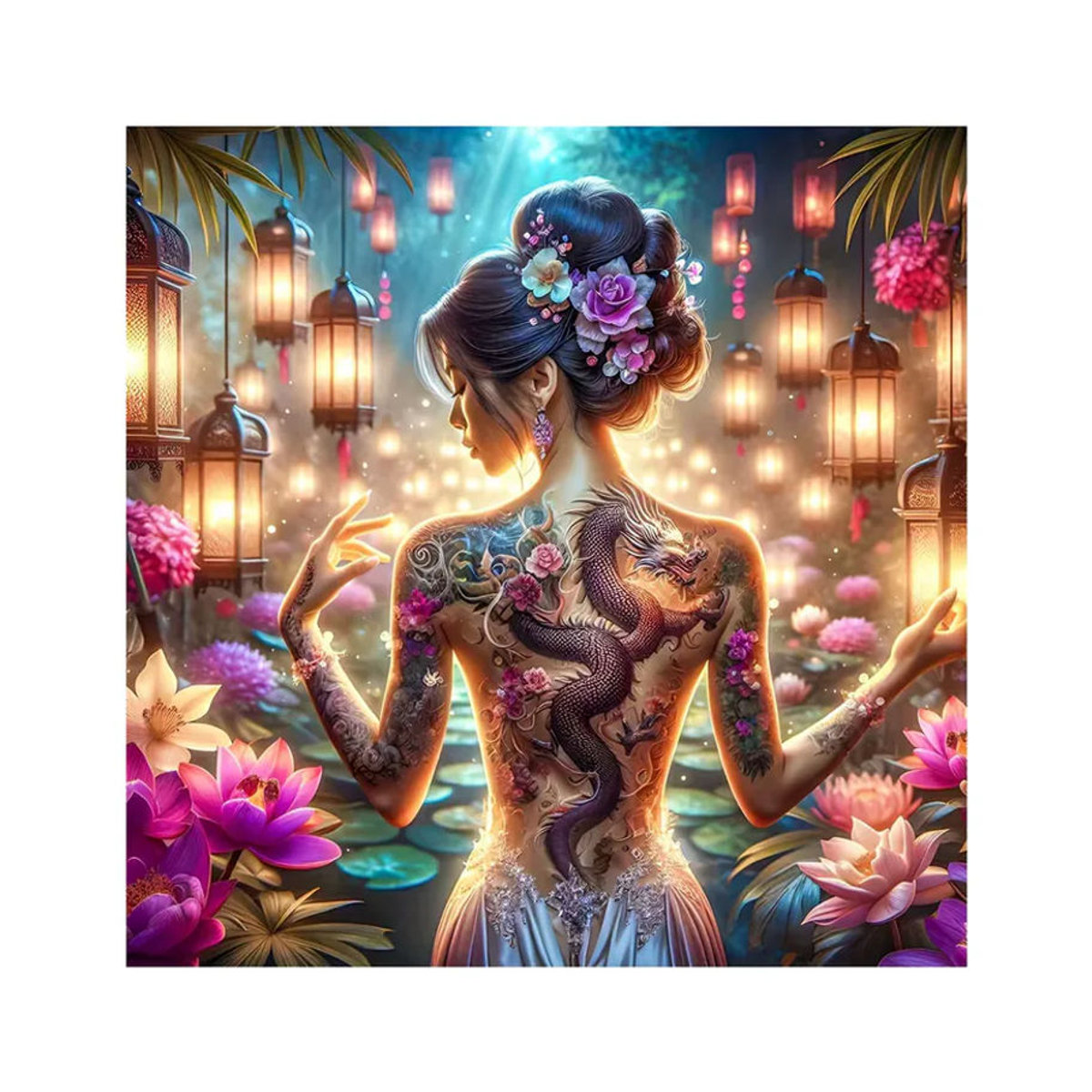 EverShine DIY 5D Diamantmalerei Frau mit Drachen Tattoo Mosaik Porträt als Vollbohr-Stickerei in Mehrfarbig zur Wanddekoration - Bild 4