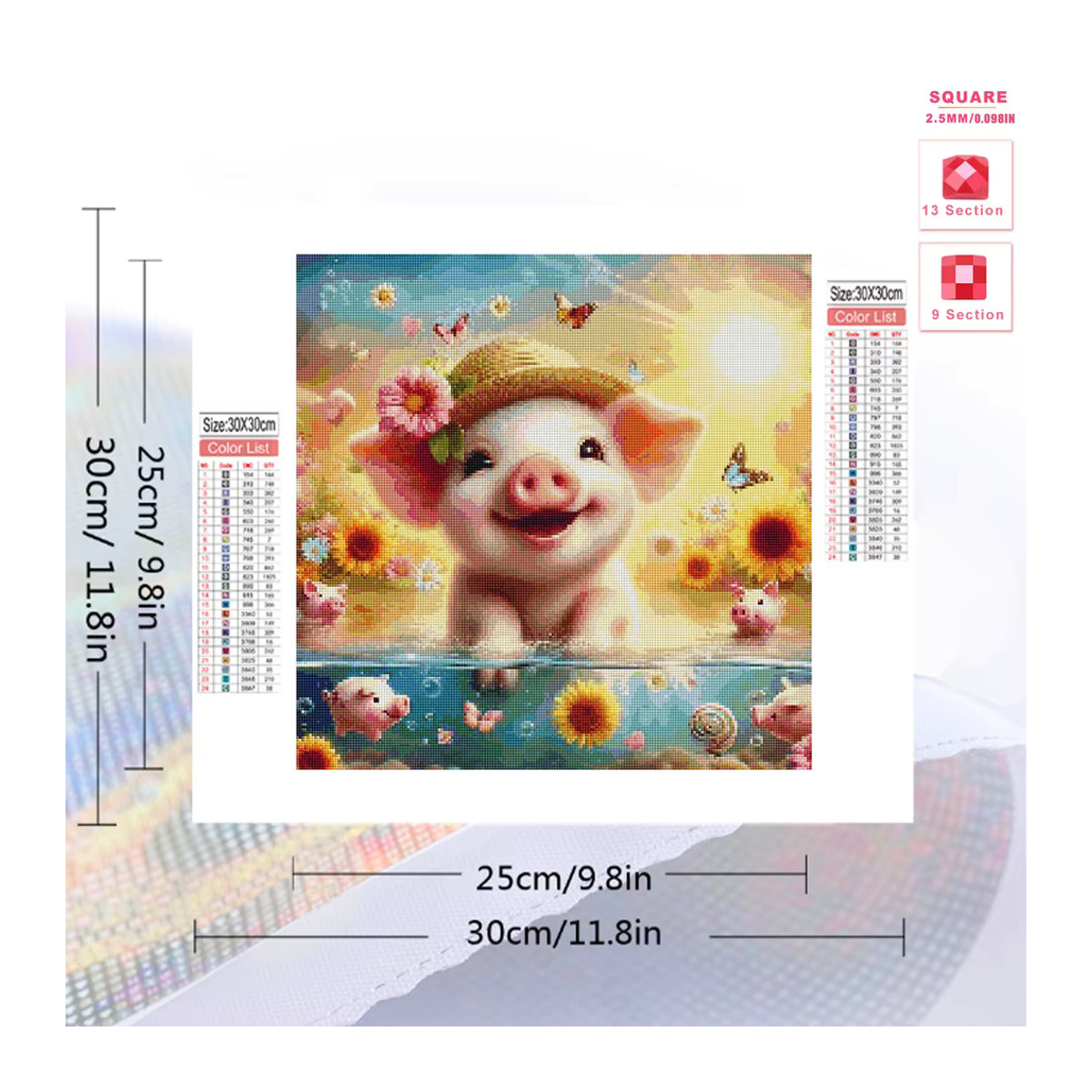 Evershine DIY 5D Diamantmalerei Motiv Schwein als runde Mosaik-Stickerei für die Wanddekoration in Mehrfarbig - Bild 2