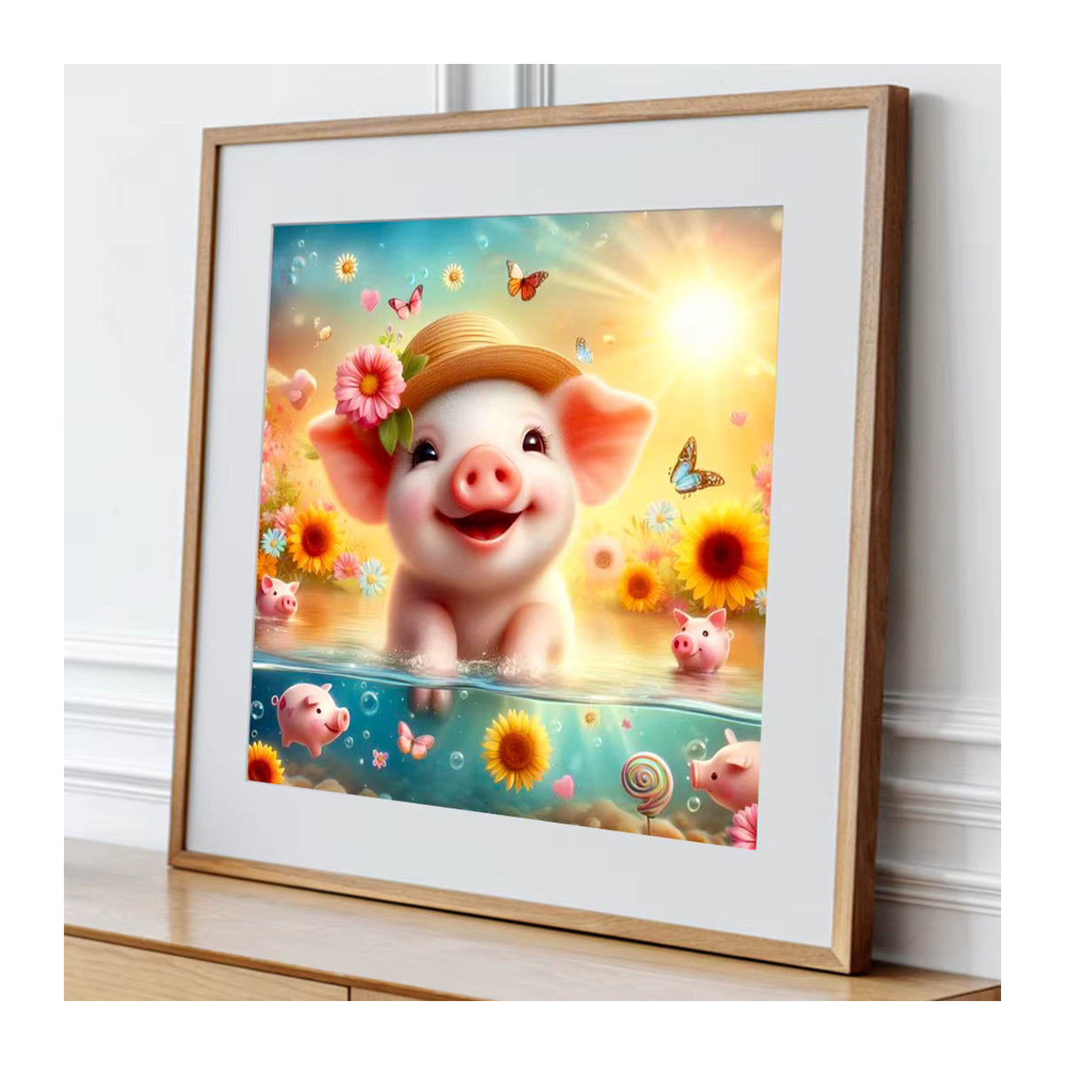 Evershine DIY 5D Diamantmalerei Motiv Schwein als runde Mosaik-Stickerei für die Wanddekoration in Mehrfarbig - Bild 3