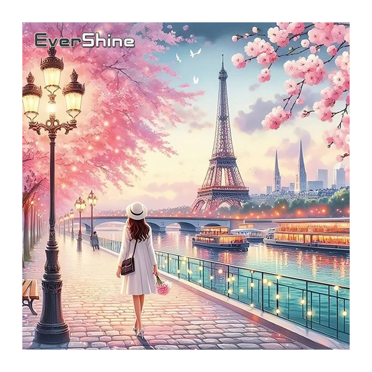 Evershine DIY Diamant Malerei Eiffelturm Landschaft als Rundes Mosaik Set in Mehrfarbig für Wandmontage - Bild 1