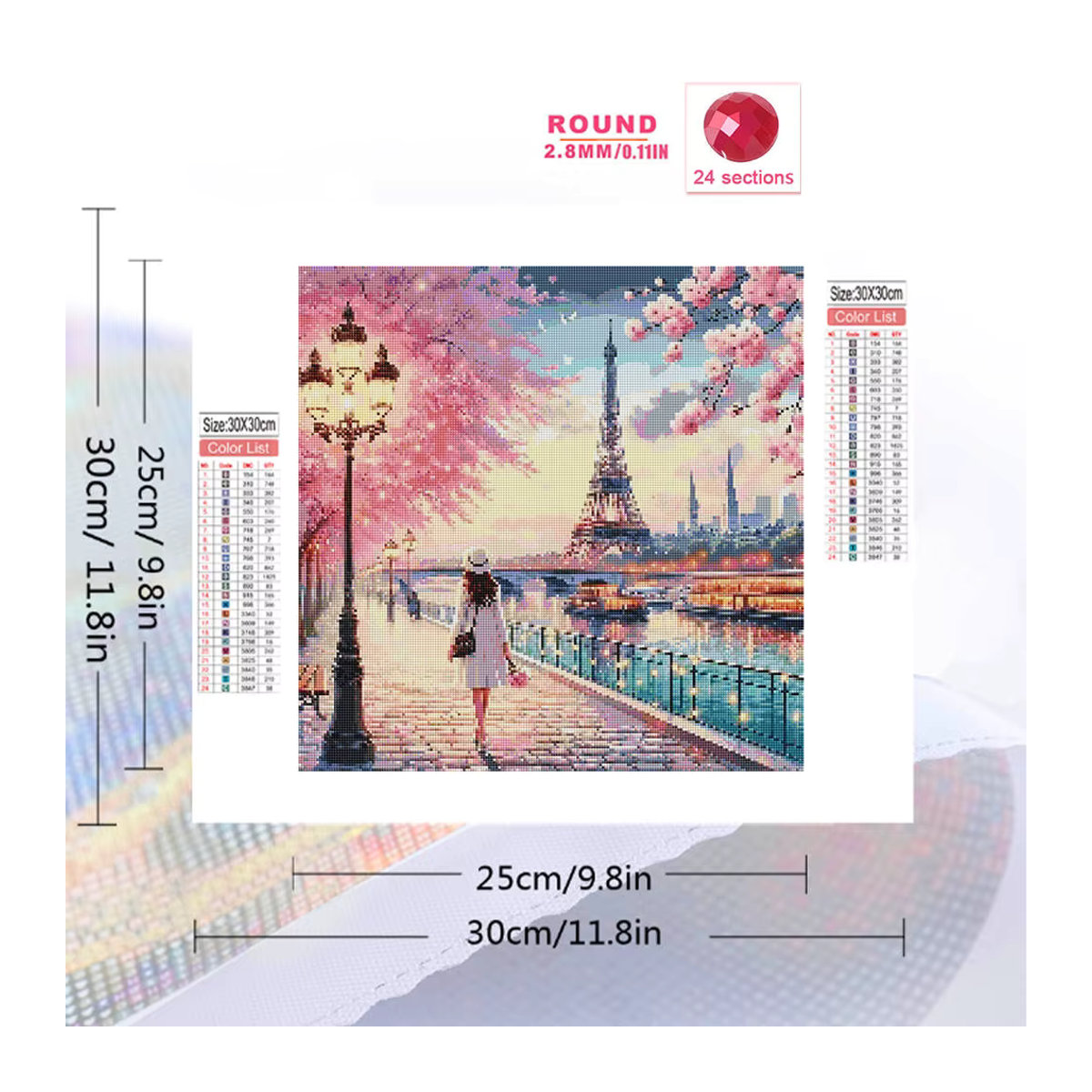 Evershine DIY Diamant Malerei Eiffelturm Landschaft als Rundes Mosaik Set in Mehrfarbig für Wandmontage - Bild 2