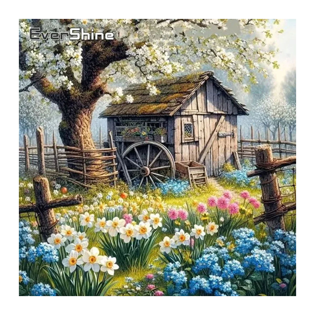 EverShine DIY Diamant-Stickerei Haus-Landschaftsgemälde mit Garten und Blumen, mehrfarbig, runde Diamant-Mosaik-Stickerei - Bild 1