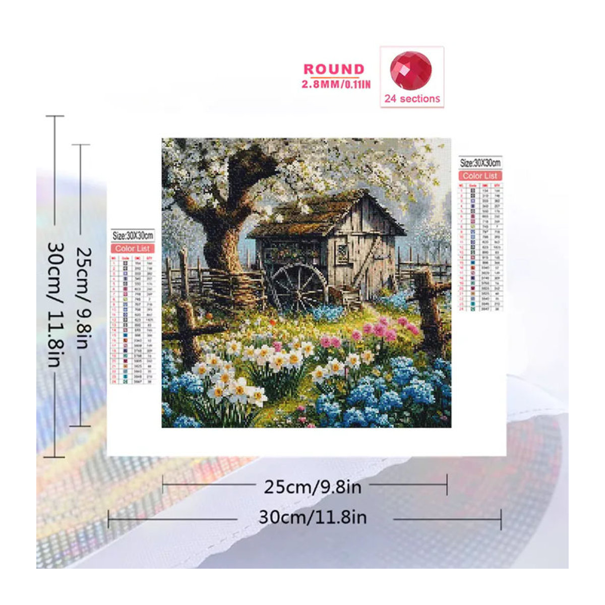 EverShine DIY Diamant-Stickerei Haus-Landschaftsgemälde mit Garten und Blumen, mehrfarbig, runde Diamant-Mosaik-Stickerei - Bild 2