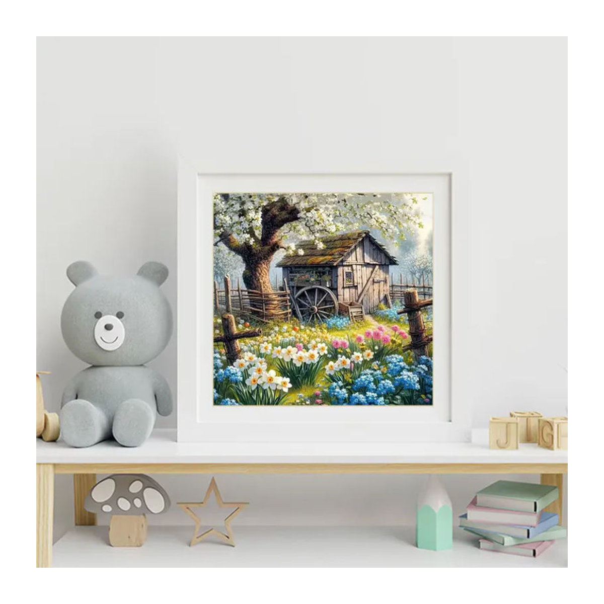 EverShine DIY Diamant-Stickerei Haus-Landschaftsgemälde mit Garten und Blumen, mehrfarbig, runde Diamant-Mosaik-Stickerei - Bild 3
