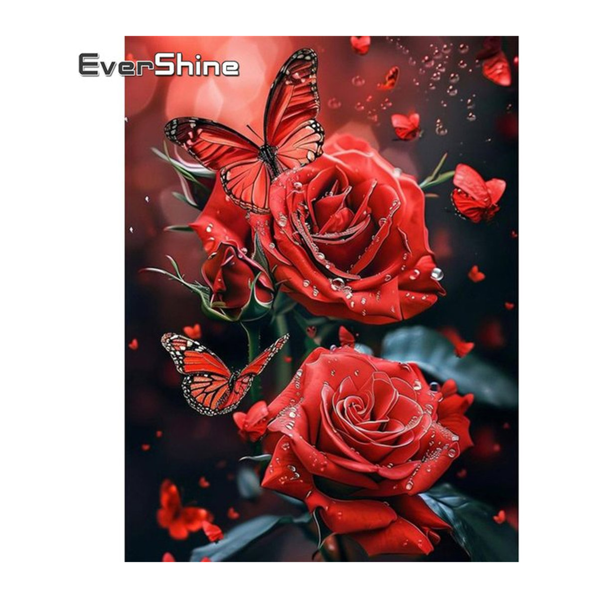 Evershine DIY Diamant Stickerei Set mit Rose und Schmetterling in Rot, Rundes Mosaik Malerei Set - Bild 1