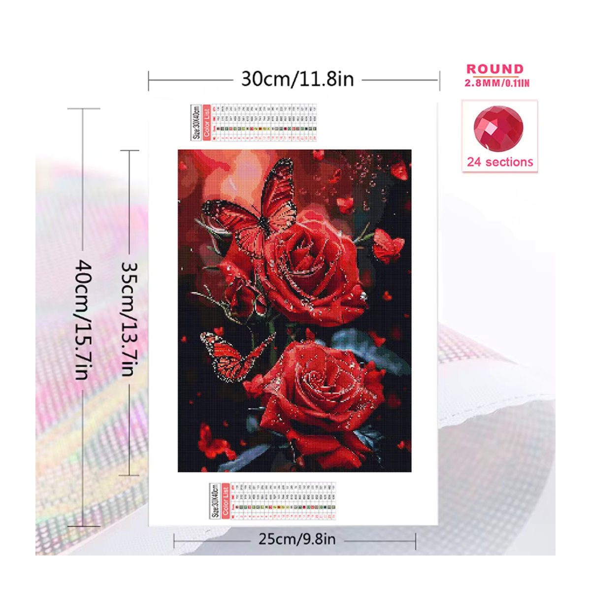 Evershine DIY Diamant Stickerei Set mit Rose und Schmetterling in Rot, Rundes Mosaik Malerei Set - Bild 2