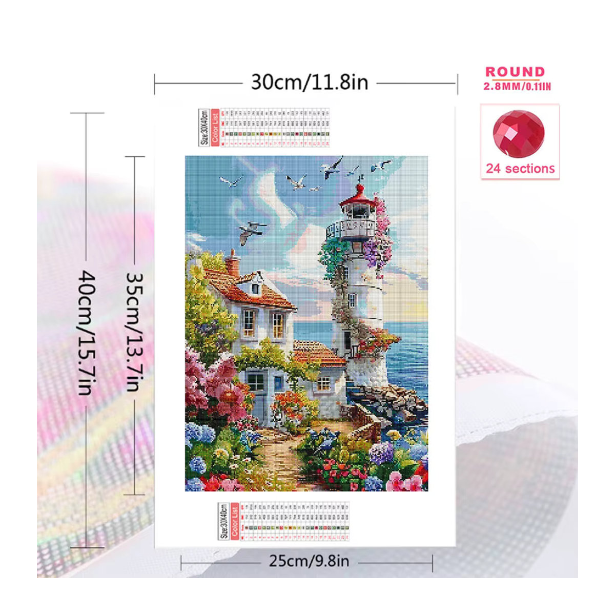 Evershine DIY Diamantmalerei Leuchtturm und Meer Landschaft als rundes Mosaik Wandbild in Mehrfarbig - Bild 2