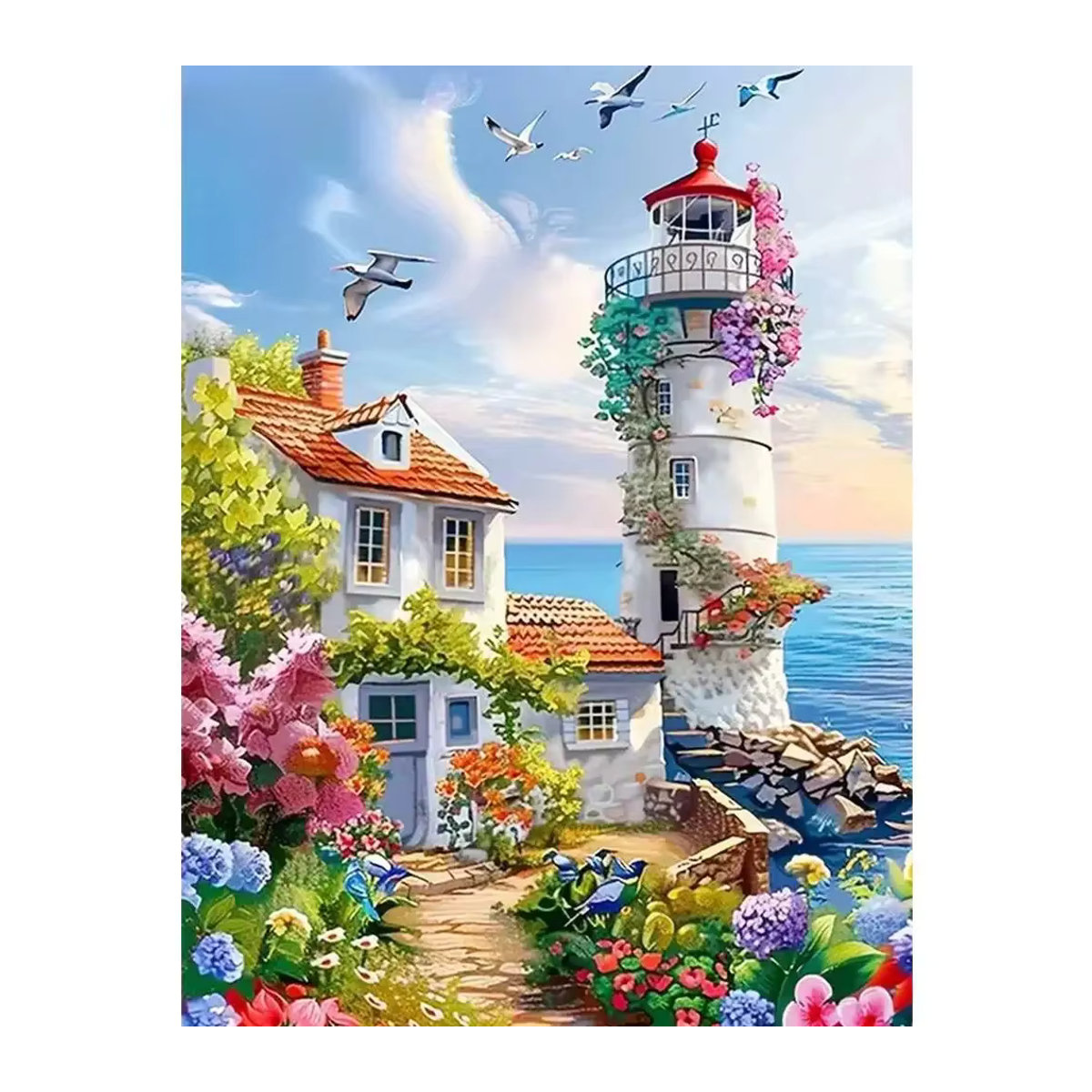 Evershine DIY Diamantmalerei Leuchtturm und Meer Landschaft als rundes Mosaik Wandbild in Mehrfarbig - Bild 5