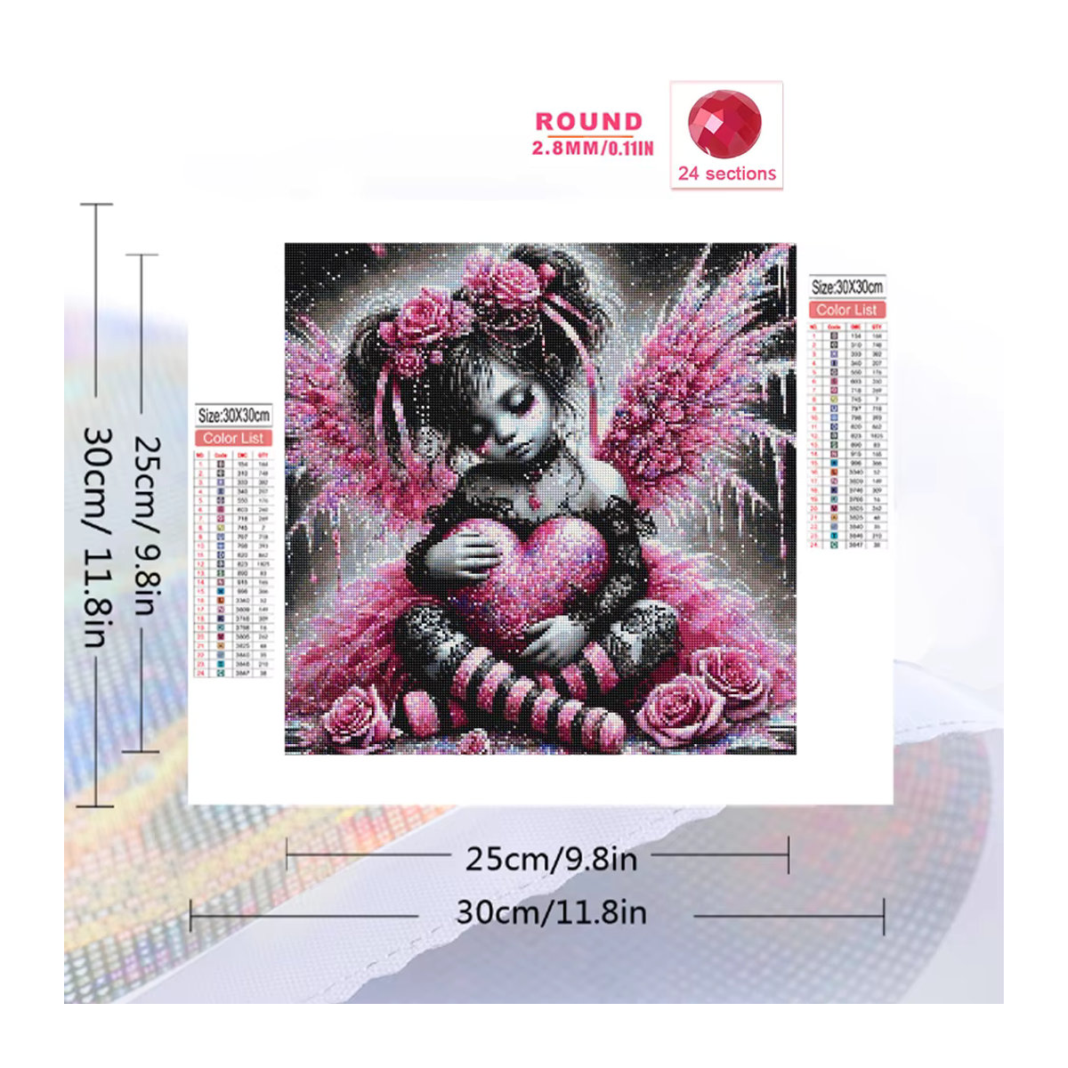 Evershine DIY Diamantstickerei Set Mädchen Herz mit Flügeln Rosa Kunstharz Wanddekoration - Bild 2