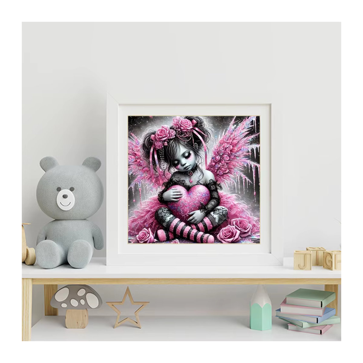 Evershine DIY Diamantstickerei Set Mädchen Herz mit Flügeln Rosa Kunstharz Wanddekoration - Bild 3