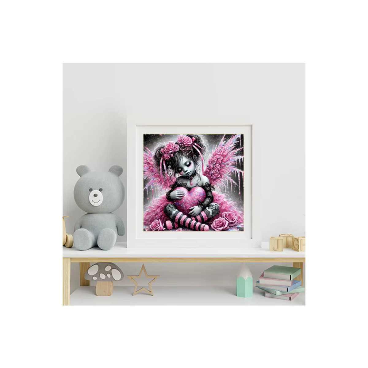 Evershine DIY Diamantstickerei Set Mädchen Herz mit Flügeln Rosa Kunstharz Wanddekoration - Bild 4