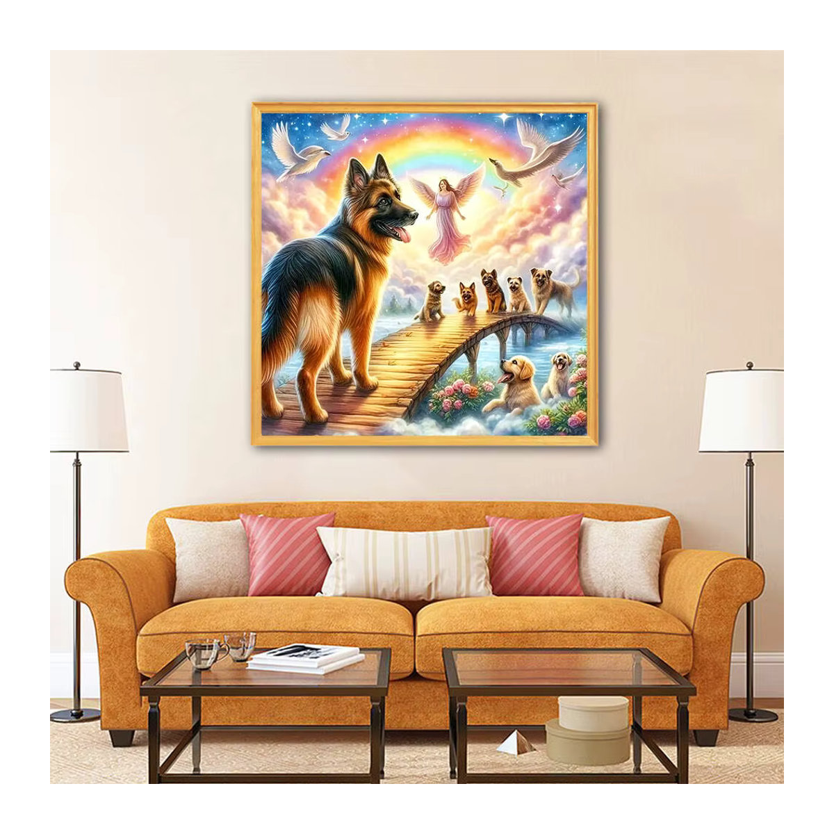 Evershine DIY Diamond Painting Set Hund mit Regenbogen Landschaft und Brücke in Multicolor, Full Round Steine - Bild 3