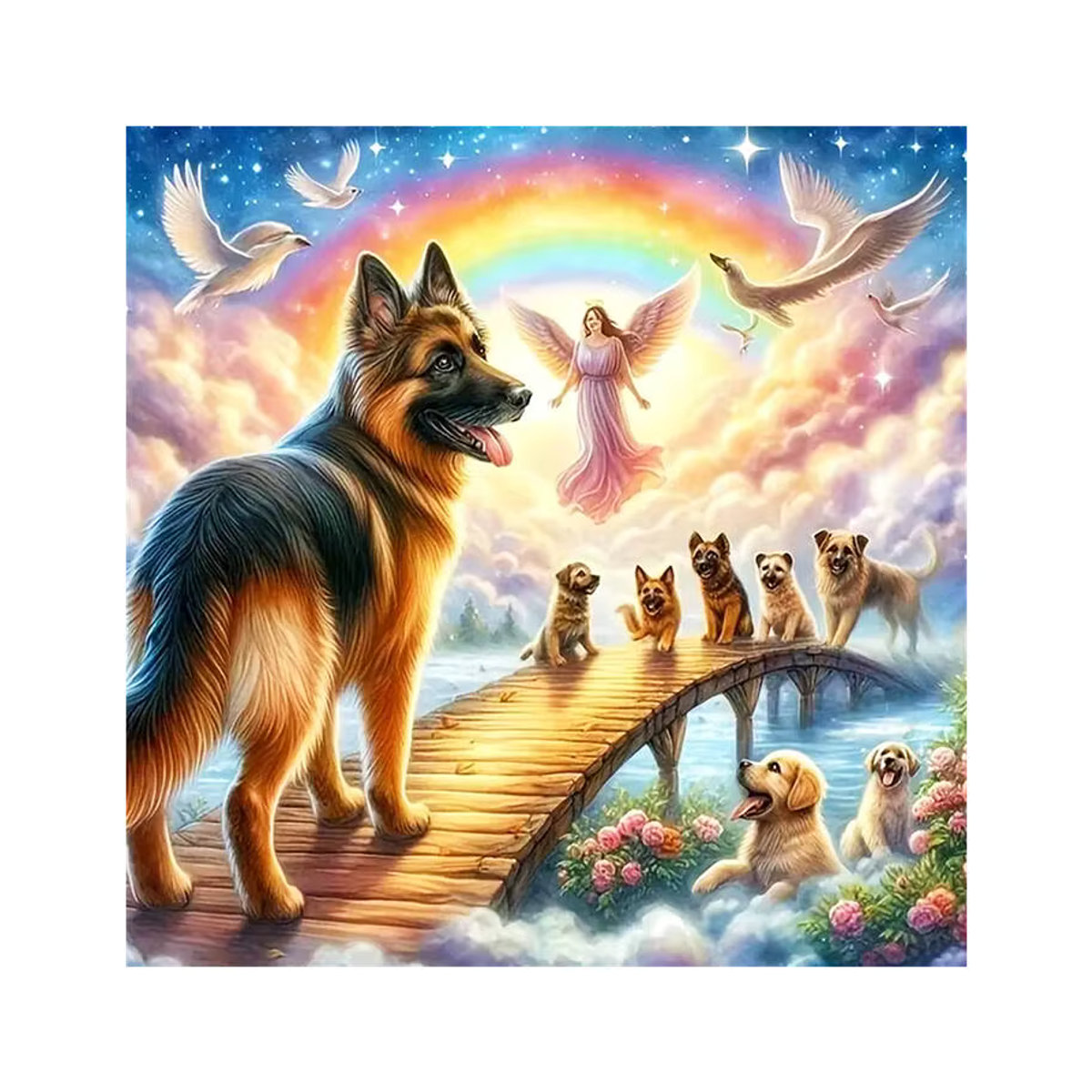 Evershine DIY Diamond Painting Set Hund mit Regenbogen Landschaft und Brücke in Multicolor, Full Round Steine - Bild 4