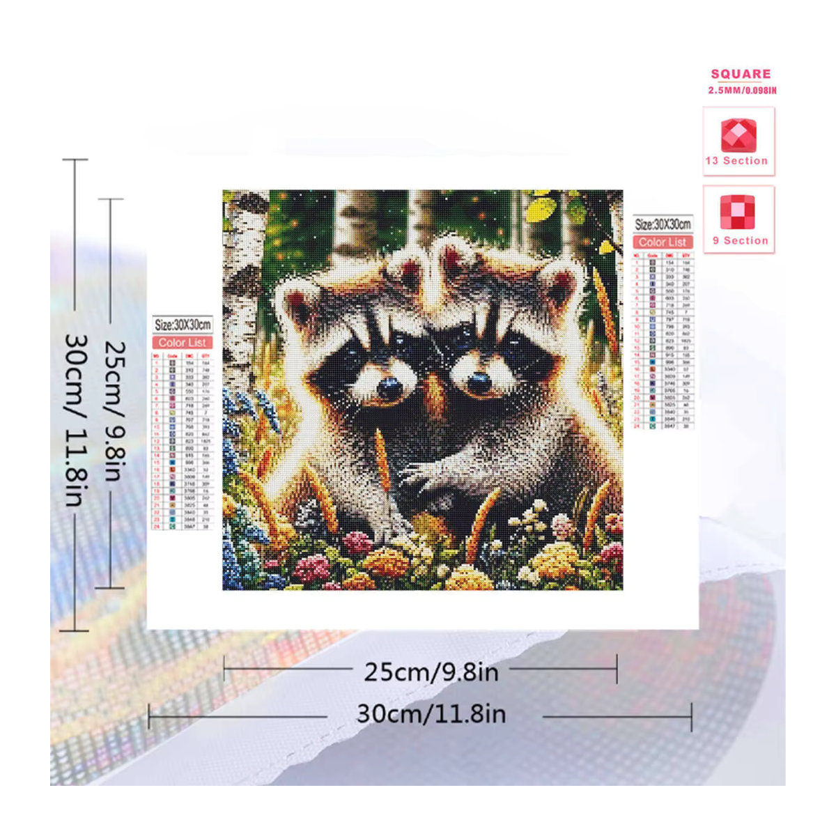Evershine Waschbär Diamant Mosaik DIY Set mit Strass Steinen für Cartoon Malerei und Home Dekoration B/H: 20 x 20 cm - Bild 2