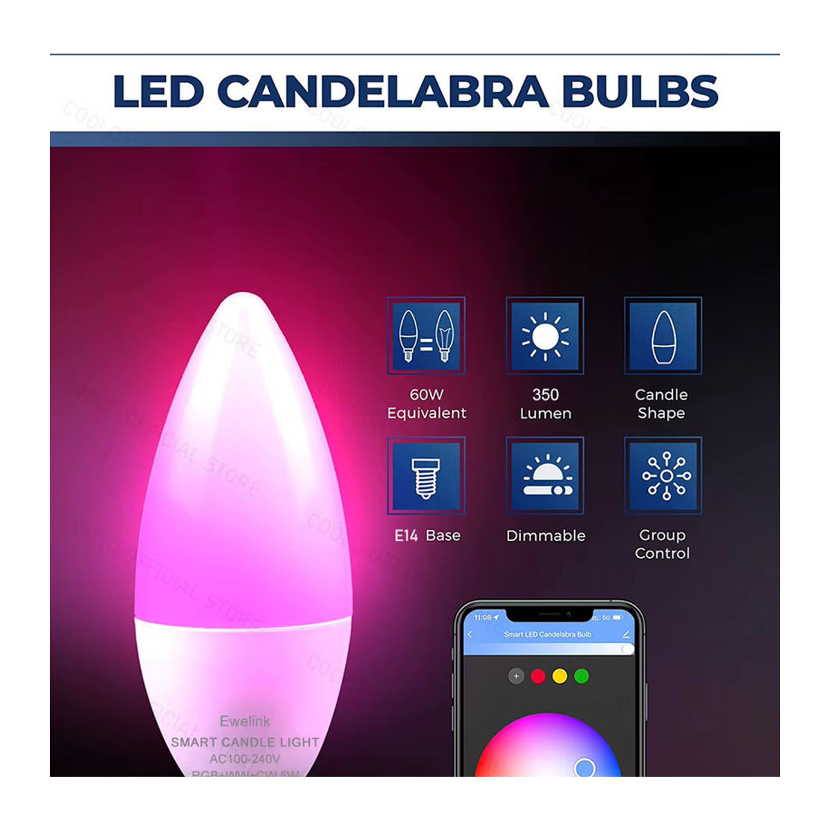 Ewelink Smart Wifi LED-Glühbirne E14 RGBCW Kerzenlampe mit Zigbee Kompatibilität für Alexa Amazon Google Home und Smartthings in Bunt - Bild 1