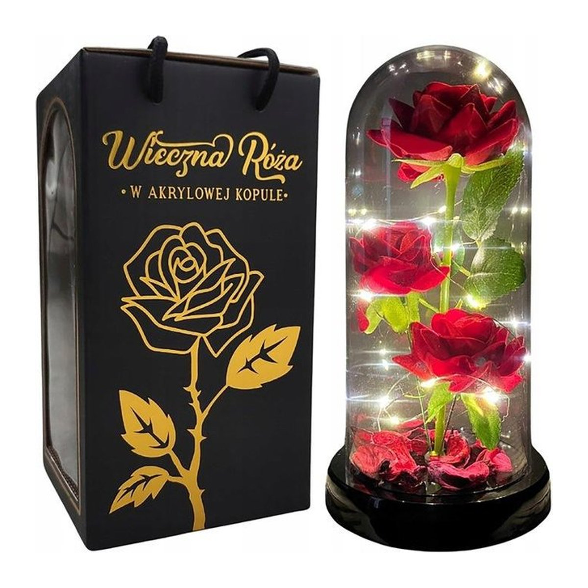 Ewige Rose im Glas mit integrierter LED-Beleuchtung für USB oder Batterie - Bild 1