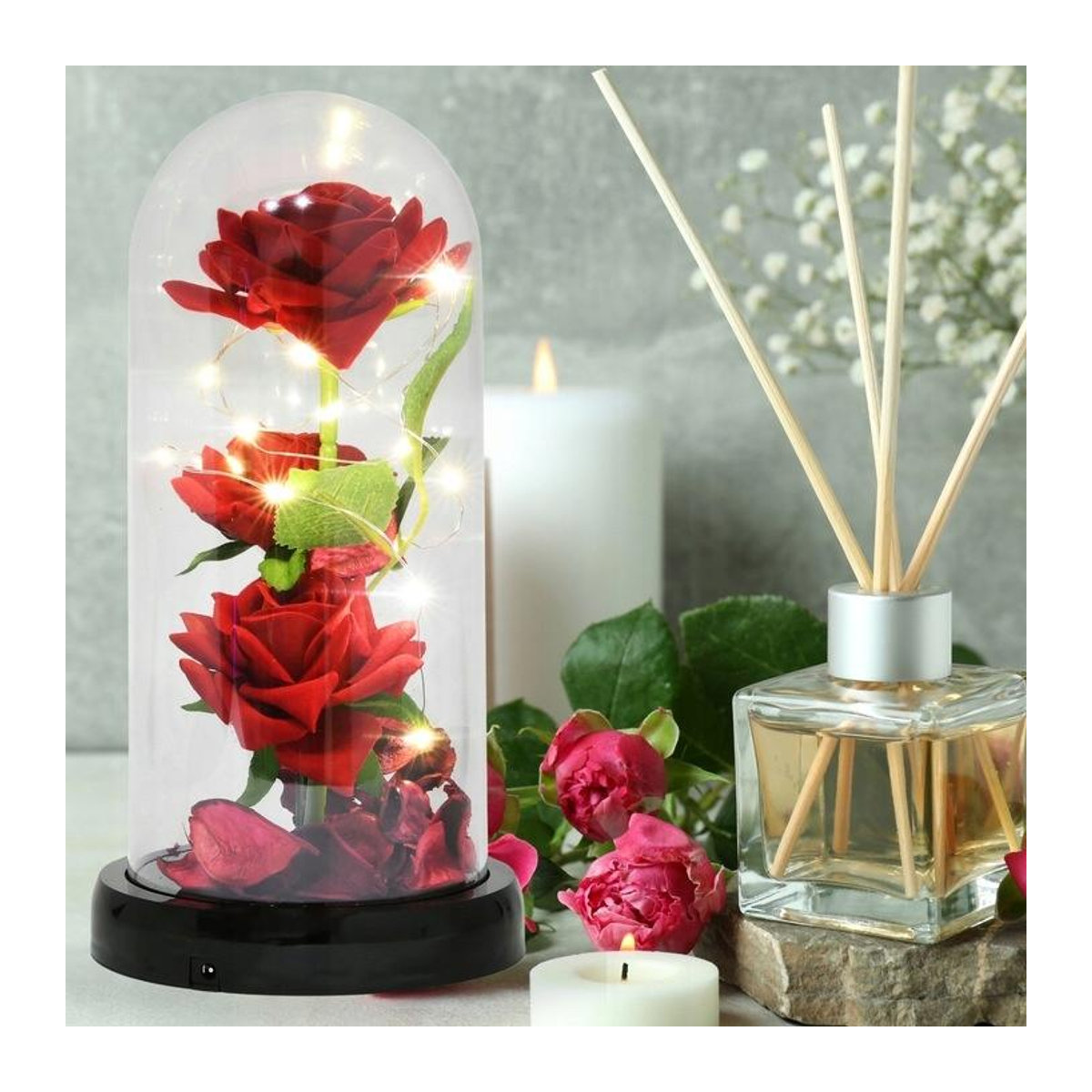 Ewige Rose im Glas mit integrierter LED-Beleuchtung für USB oder Batterie - Bild 4
