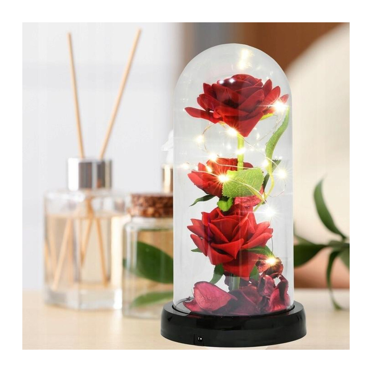 Ewige Rose im Glas mit integrierter LED-Beleuchtung für USB oder Batterie - Bild 6