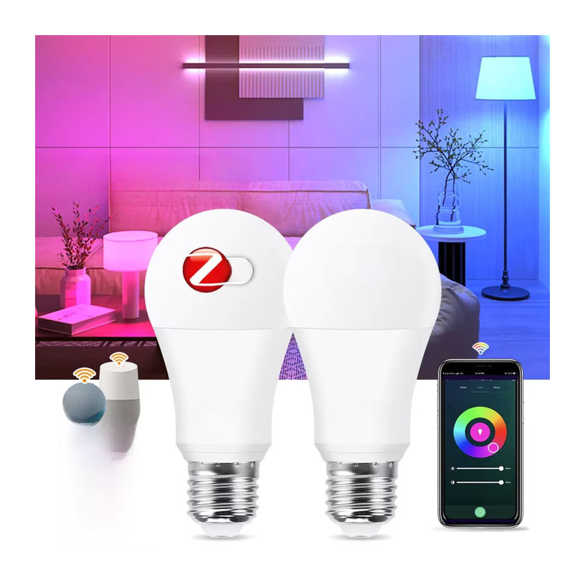 Excellux Smart-Lampe E27 Zigbee LED Glühbirne RGB mit Warmweiß und Kaltweiß, 18W, kompatibel mit Alexa, Amazon und Google Assistent, Farben: Bunt und Weiß - Bild 3