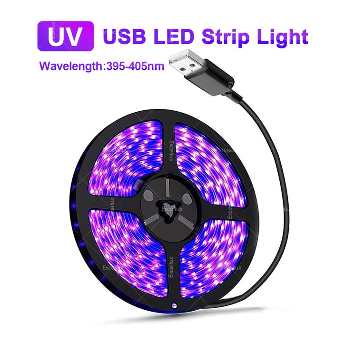 Excellux UV-LED-Streifenlicht USB 5 V flexibles Band 395–405 nm als Skorpion-Detektor und UV-Rücklichtstreifen - Bild 1