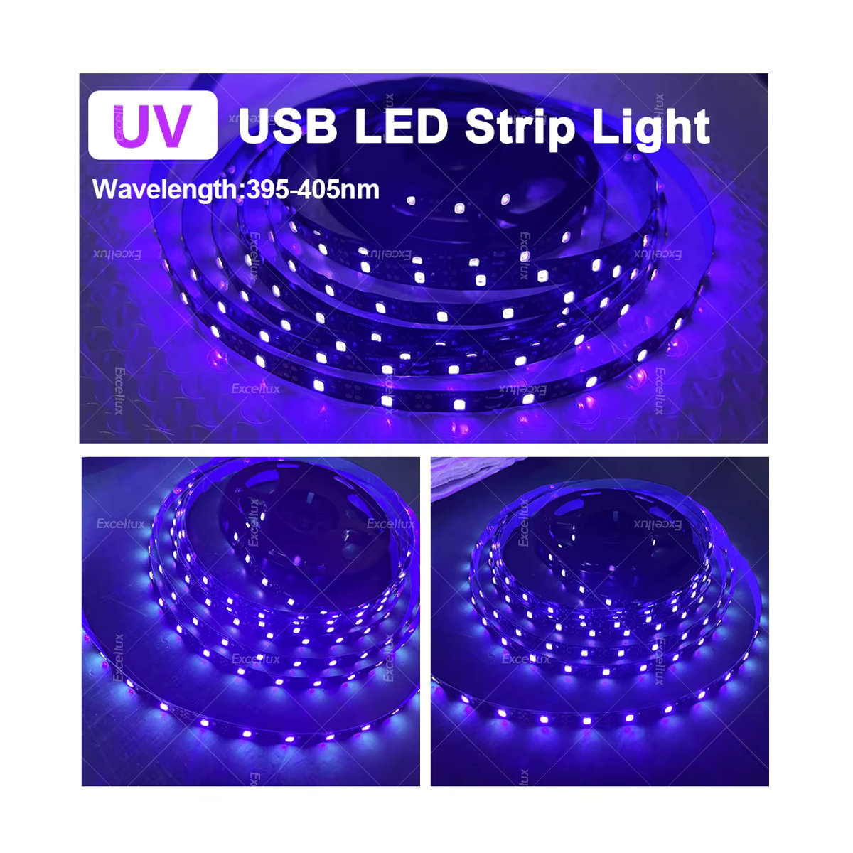 Excellux UV-LED-Streifenlicht USB 5 V flexibles Band 395–405 nm als Skorpion-Detektor und UV-Rücklichtstreifen - Bild 3