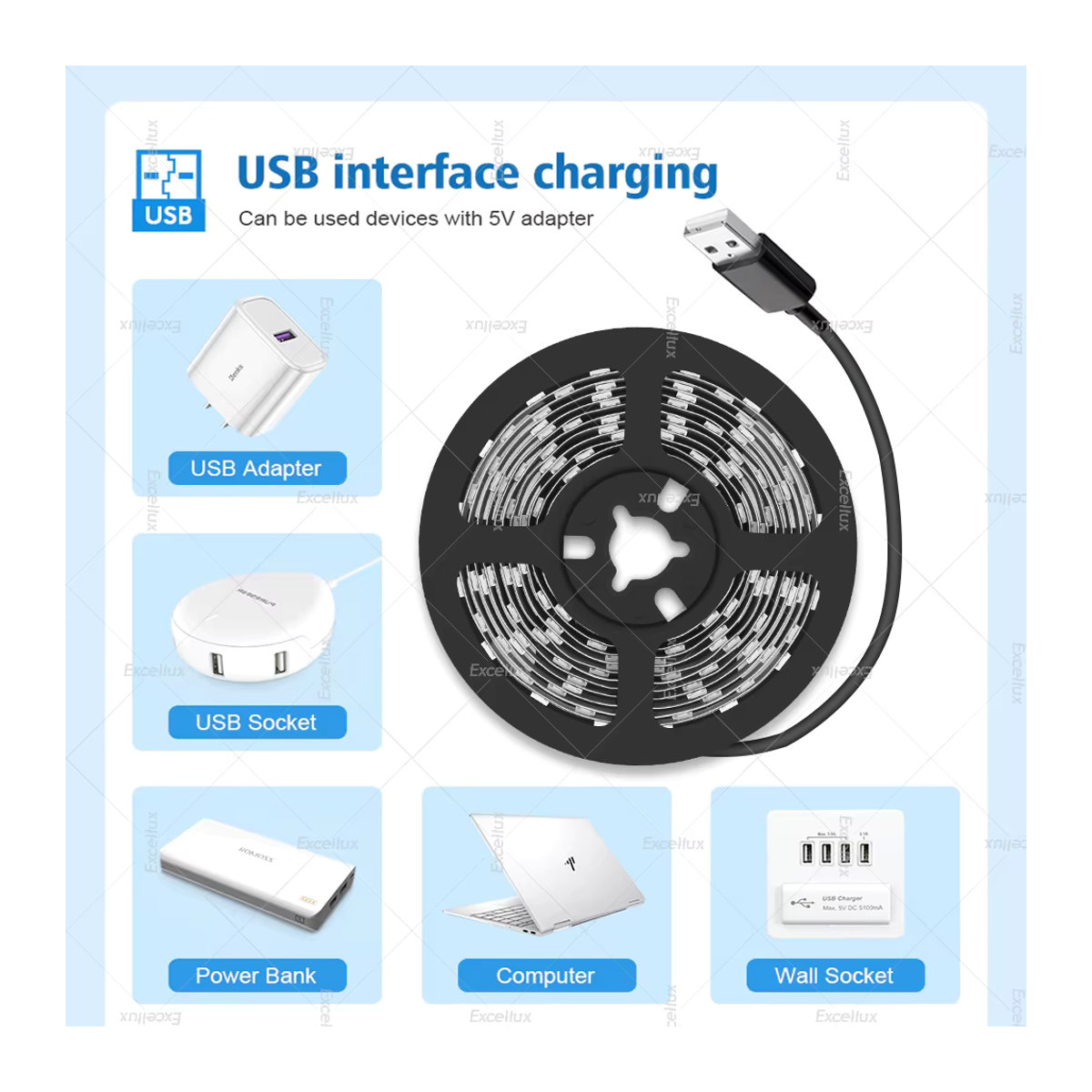 Excellux UV-LED-Streifenlicht USB 5 V flexibles Band 395–405 nm als Skorpion-Detektor und UV-Rücklichtstreifen - Bild 5