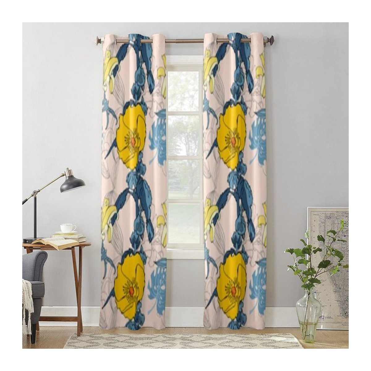 Exotische Fenstervorhänge mit tropischem Blumenmuster, halbtransparent, Breite: 135 cm, Höhe: 60 cm - Bild 1
