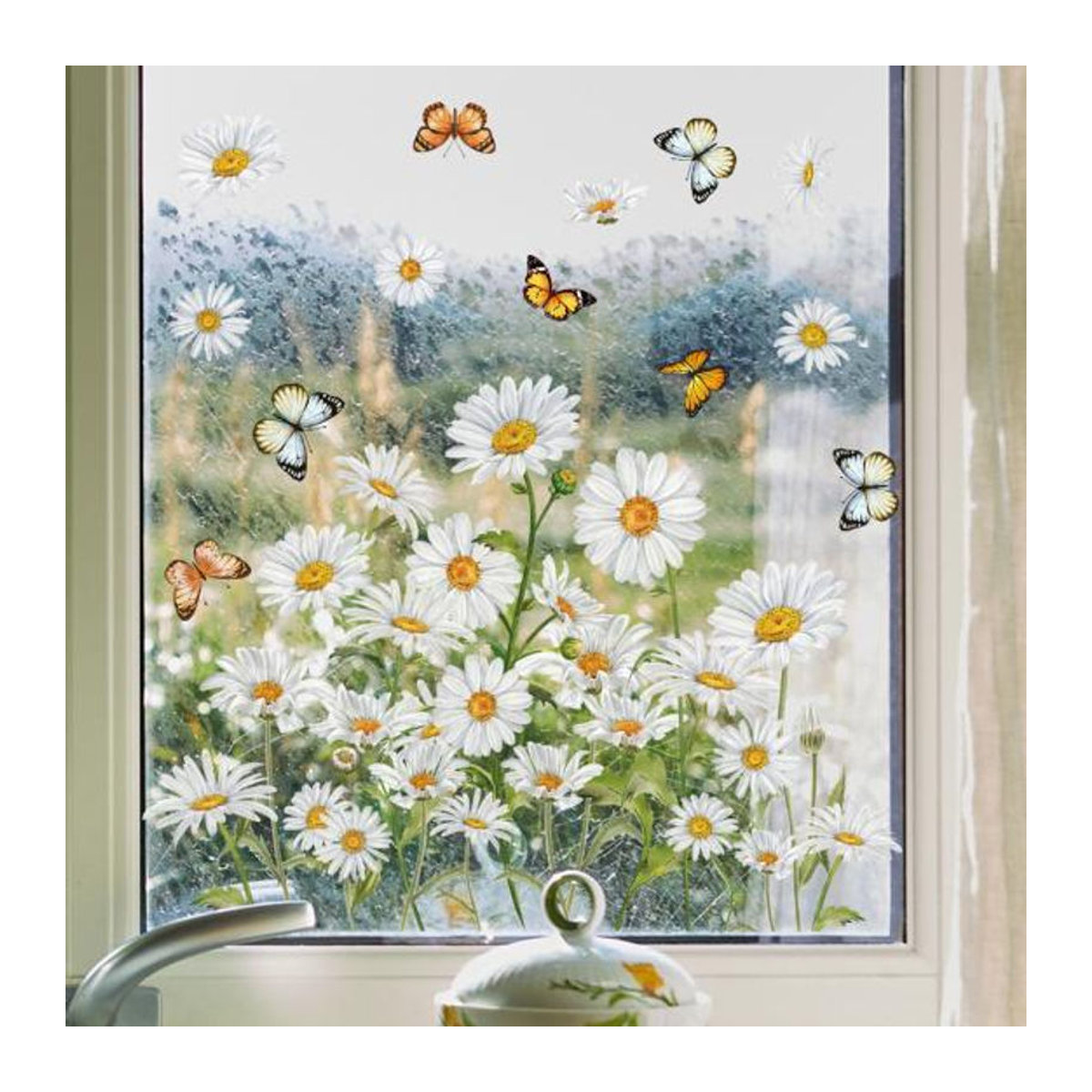 Exquisite life Fensteraufkleber mit floralem Design und Schmetterlingen, doppelseitig bedruckte Glasaufkleber für Frühling und Sommer, mehrfarbig, B/H: 30 x 40 cm - Bild 2