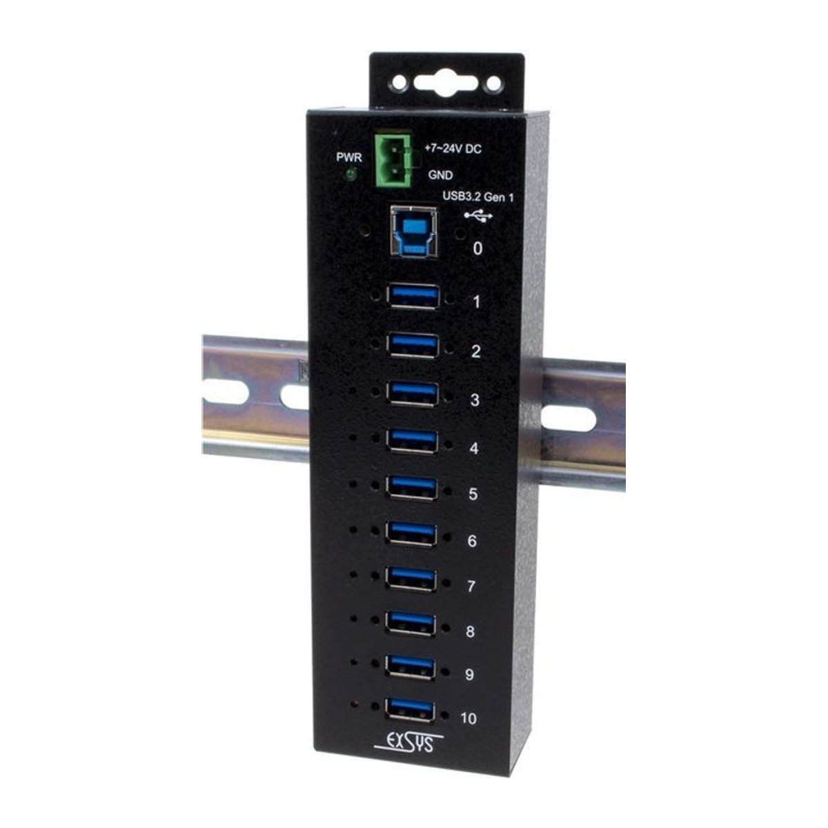 Exsys EX-1510HMVS USB 3.2 Gen 1 Hub Schwarz zur Montage auf der DIN-Schiene - Bild 1