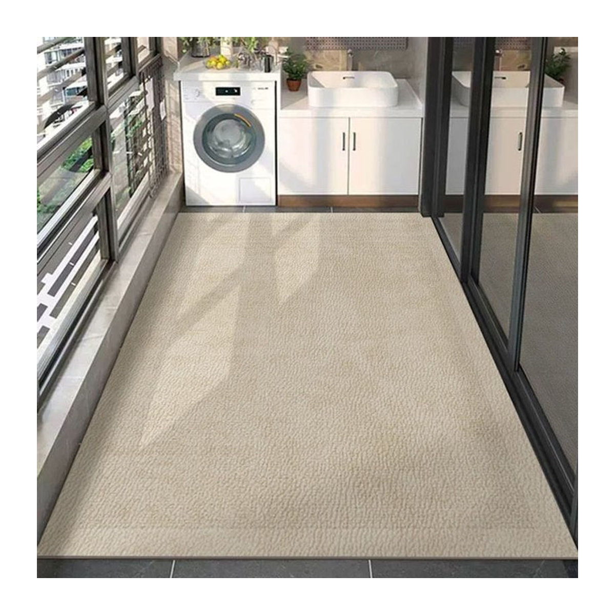Facaishu Teppich aus Kunstleder in Beige, wasserdichter und rutschfester Bodenmatte in Rechteckform für Balkon, Küche und Heimdekoration - Bild 1