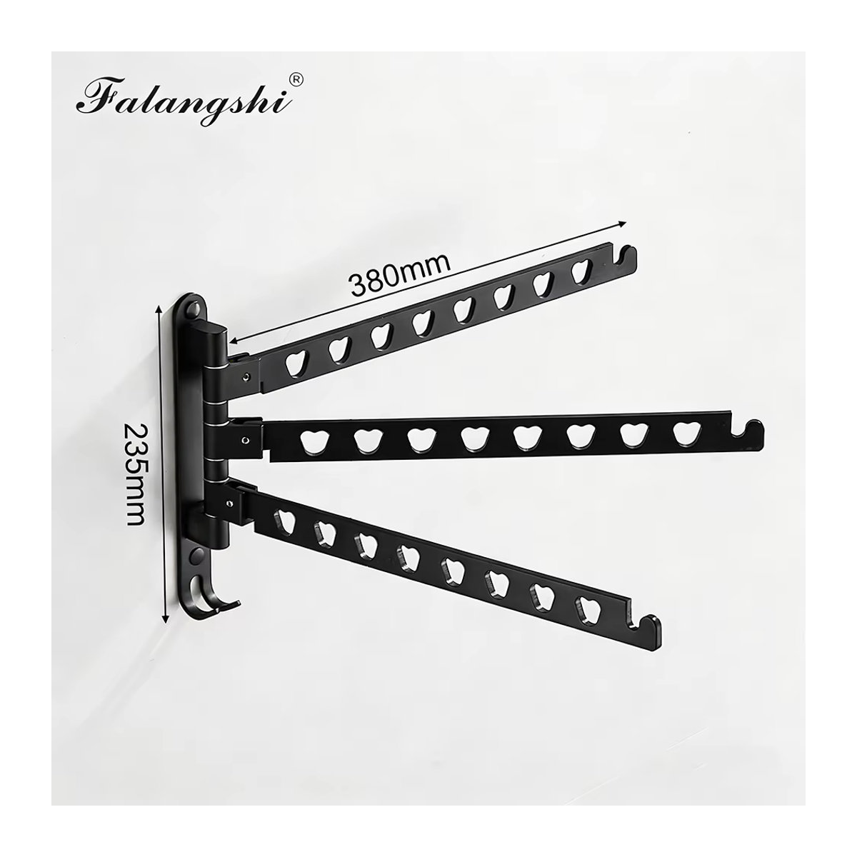 FALANGSHI Wandmontage Kleiderständer aus Aluminium in Schwarz, Drehbares Faltbares Wäscheständer Rack für Balkon und Trockner, Modell WB3017 - Bild 2