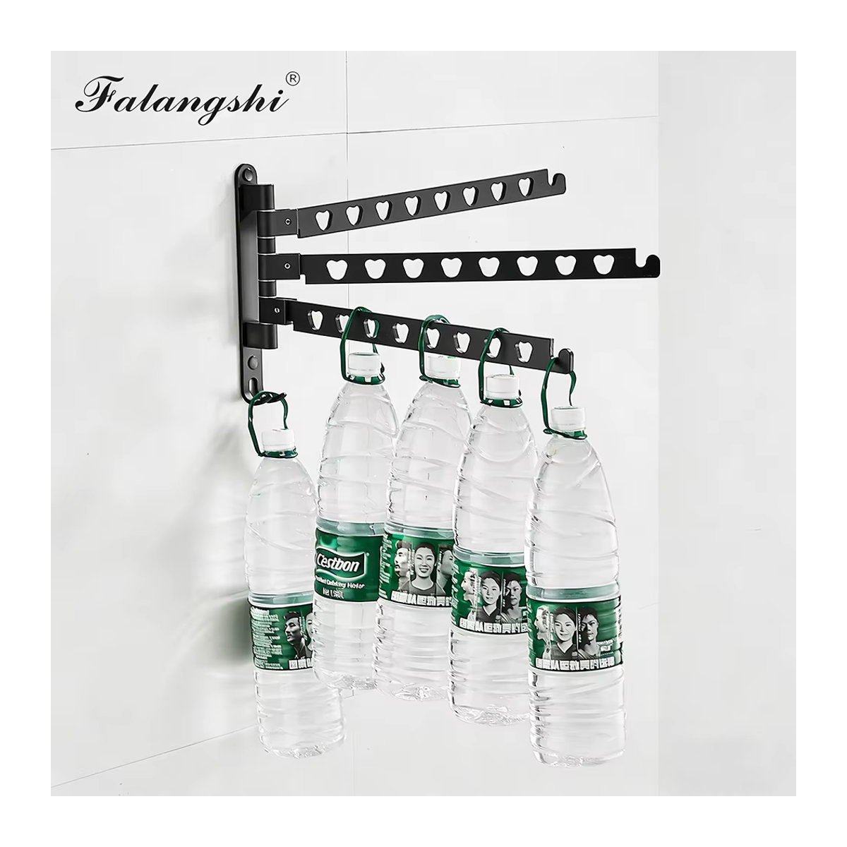 FALANGSHI Wandmontage Kleiderständer aus Aluminium in Schwarz, Drehbares Faltbares Wäscheständer Rack für Balkon und Trockner, Modell WB3017 - Bild 3