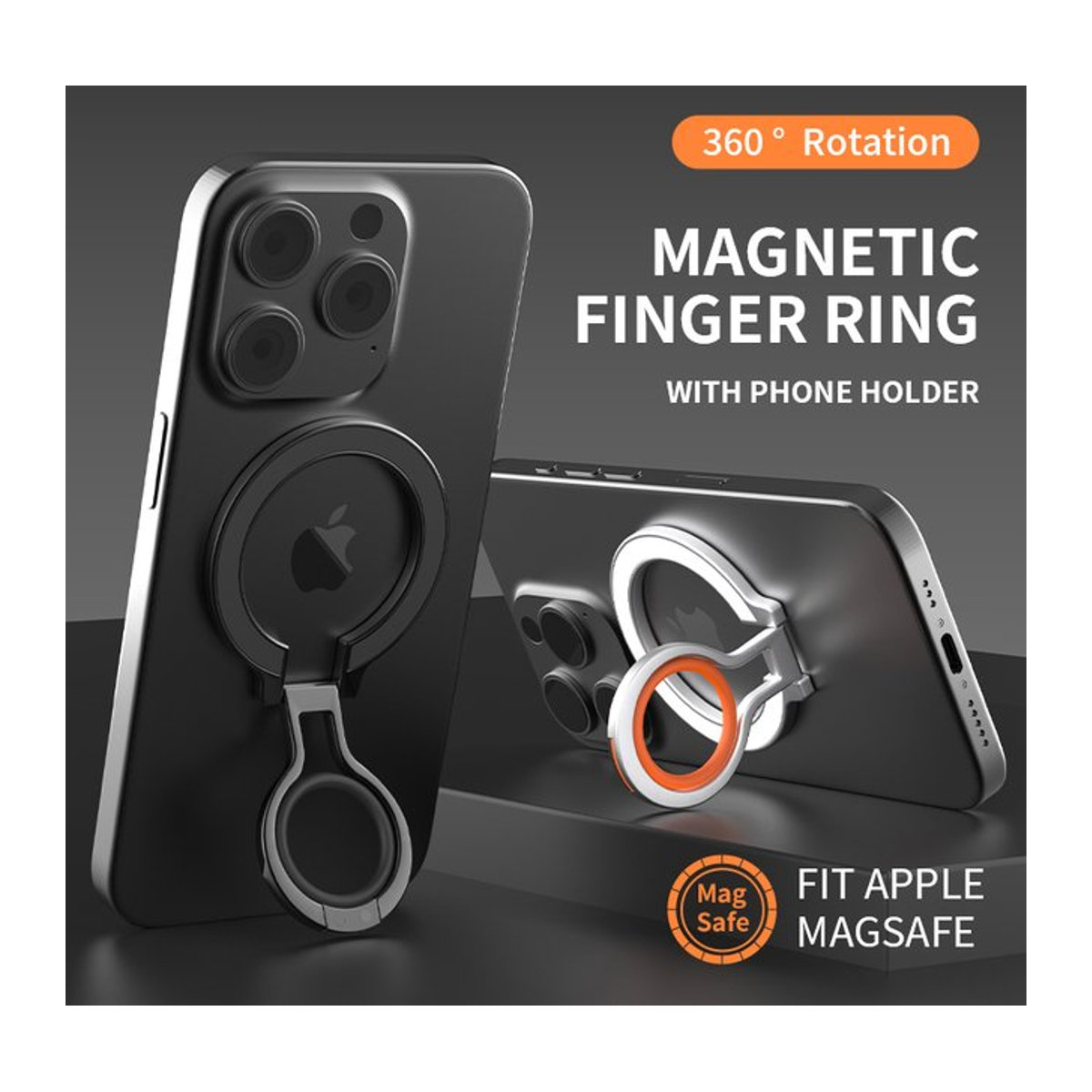 FaLi Qisubao Handy-Fingerring-Magnethalter für MagSafe mit 360-Grad-Drehung und Smartphone-Ständer in Schwarz und Bunt im minimalistischen Design - Bild 1