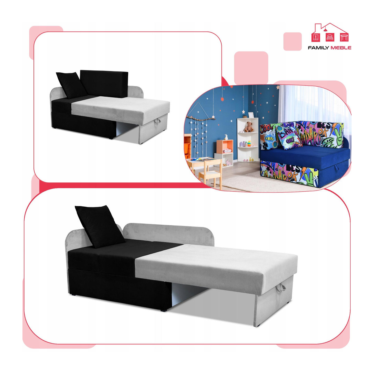 Family Meble Denis Duo Kinder-Ecksofa als ausziehbares Kinderbett mit Container und Matratze aus Massivholz - Bild 9