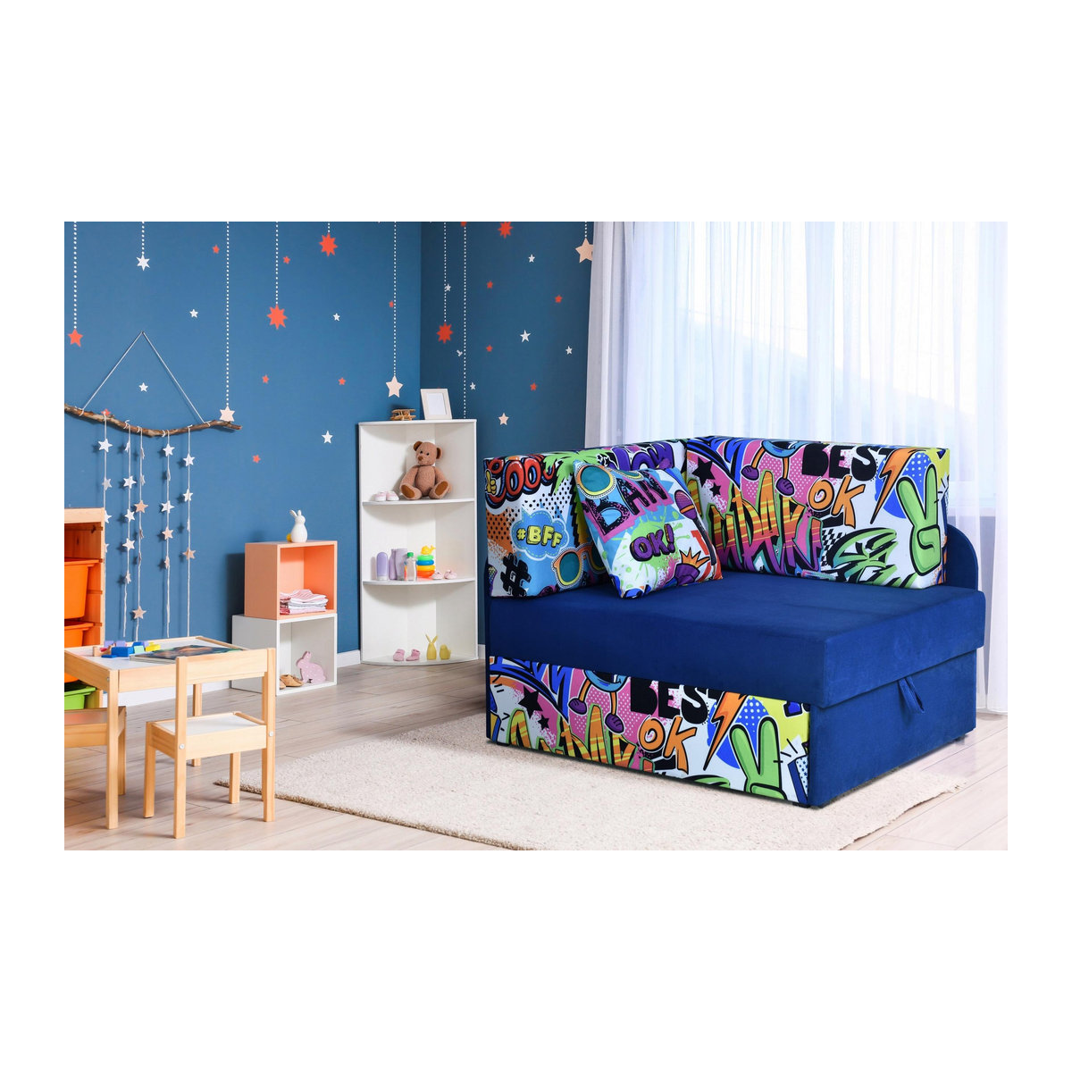 Family Meble Denis Duo Kinder-Ecksofa als ausziehbares Kinderbett mit Container und Matratze aus Massivholz - Bild 10