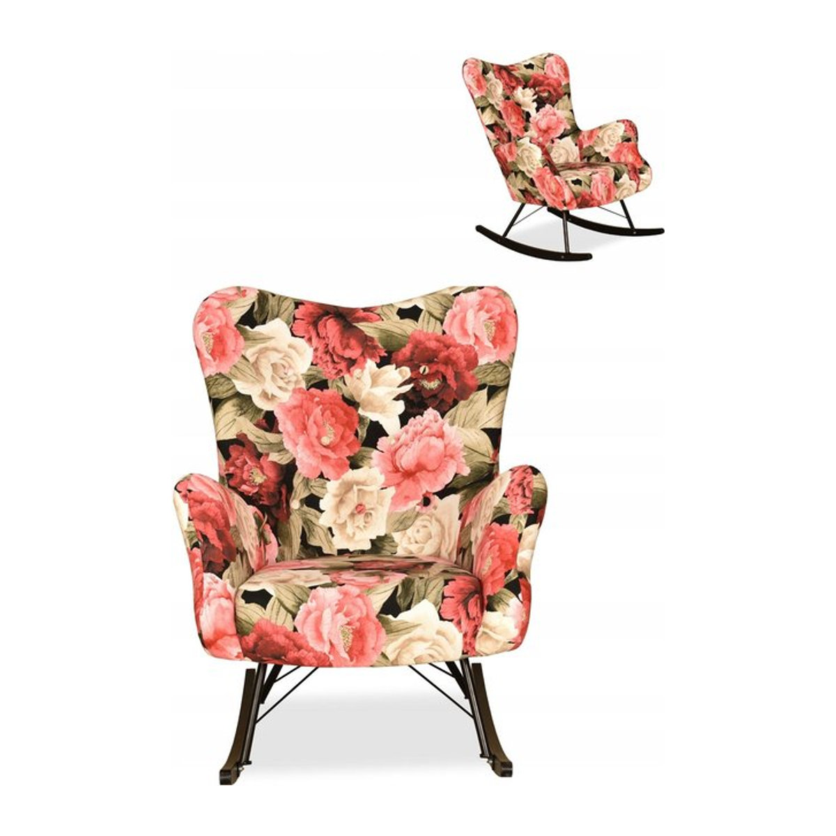 Family Meble Luna Print Schaukelstuhl im skandinavischen Design mit Blumenmuster in Multicolor - Bild 1