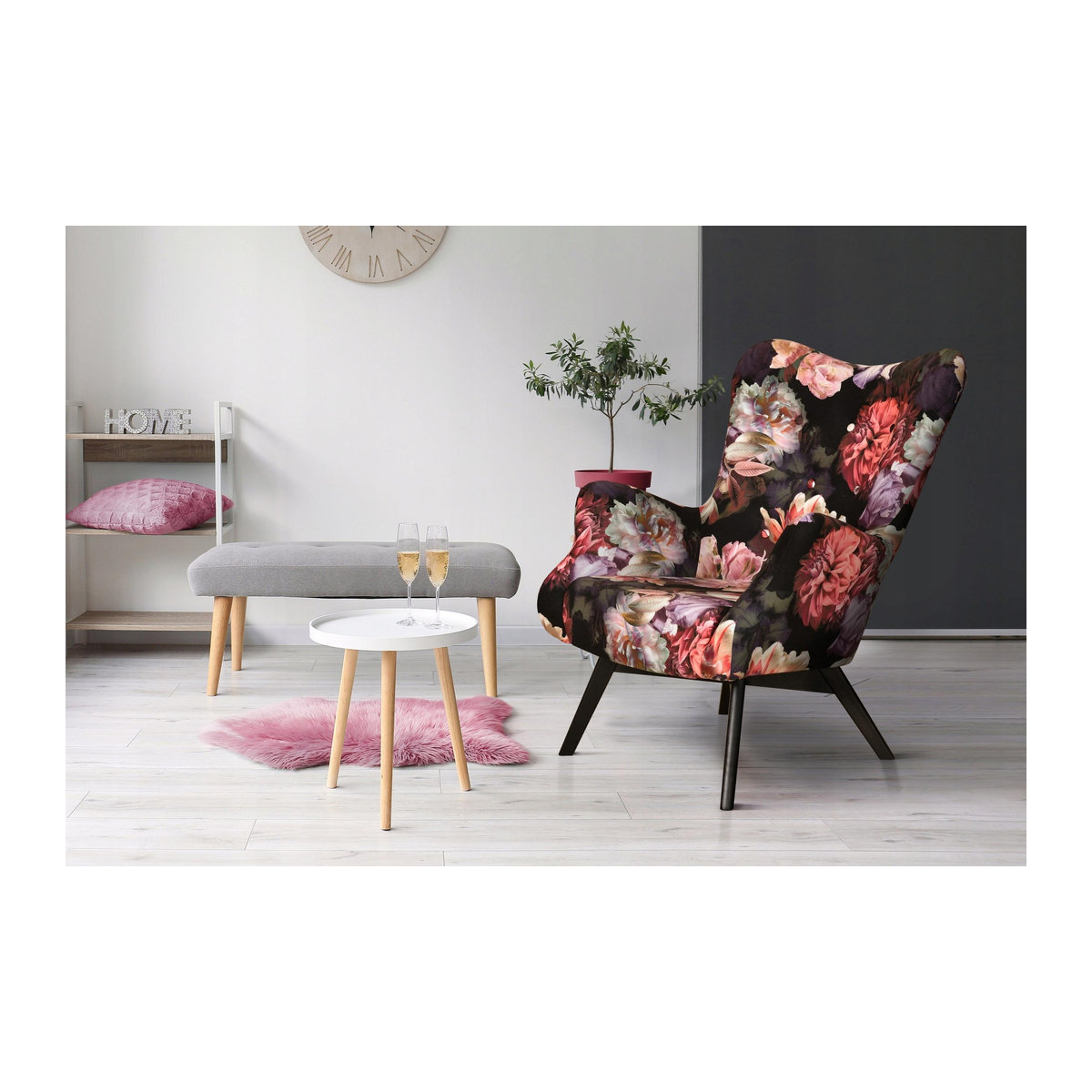 Family Meble Luna Print Schaukelstuhl im skandinavischen Design mit Blumenmuster in Multicolor - Bild 3