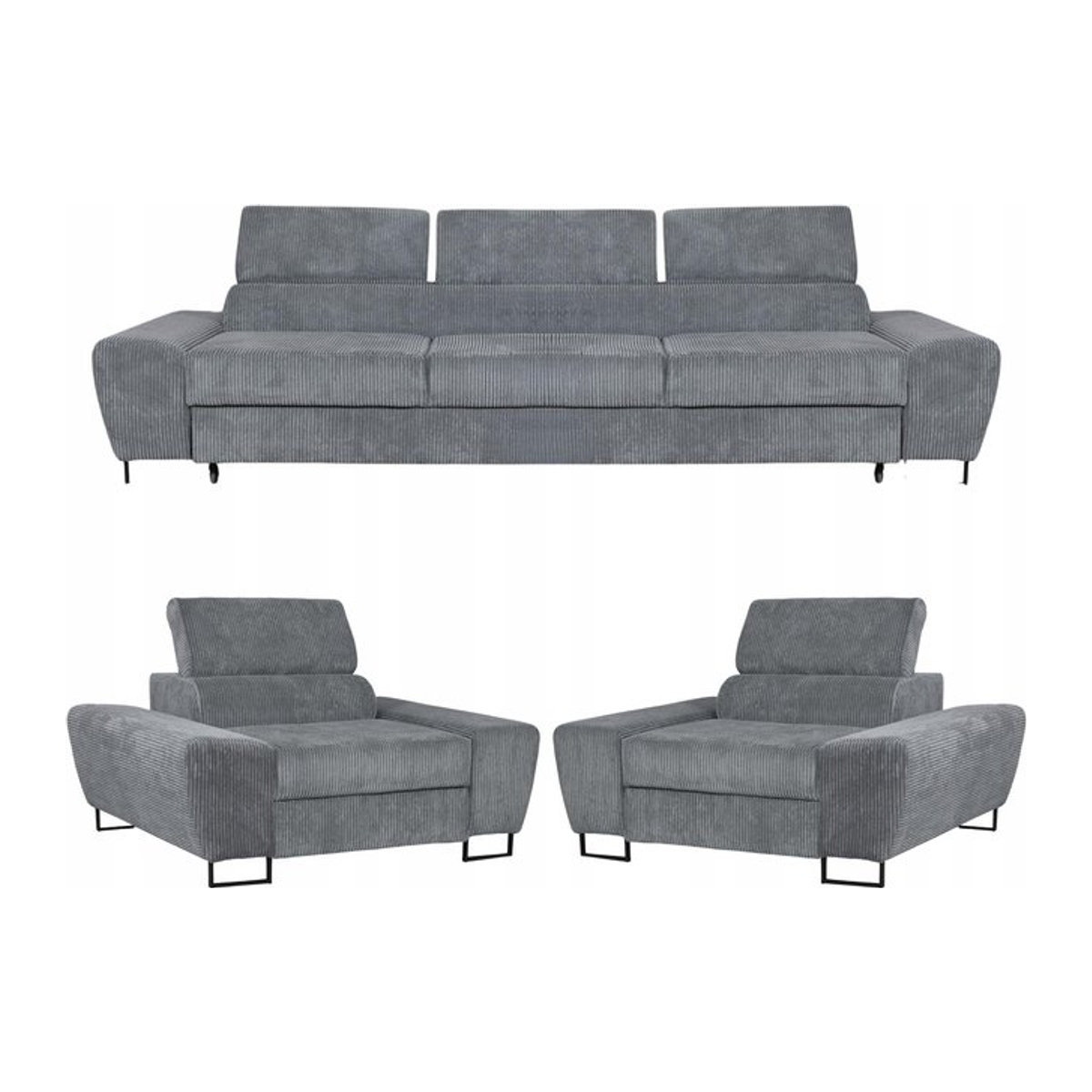 Family Meble Wohnzimmer-Sitzgruppe Savio mit 3-Sitzer-Sofa und Sesseln in Grau inklusive Schlaffunktion - Bild 1