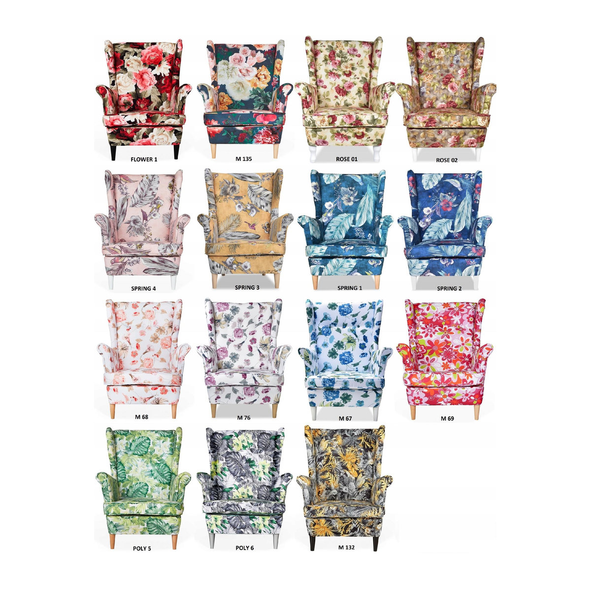 FamilyMeble ARI PRINT Ohrensessel mit Fußstütze im Scandinavian Design mit Blätter-Muster, B/T/H: 84 x 92 x 104 cm - Bild 2