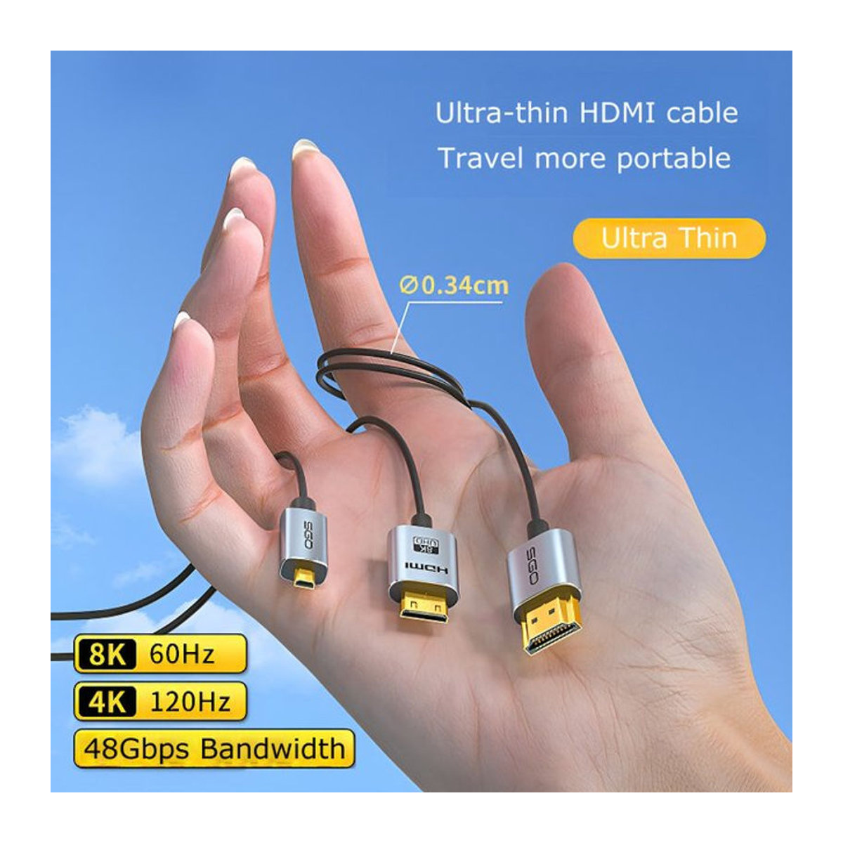 Fanakm Ultradünnes HDMI 2.1 Koaxial-Kabel in Schwarz mit 8K Unterstützung, 48 Gbit/s, eARC und HDR für PS5, TV-Box und Laptop - Bild 1