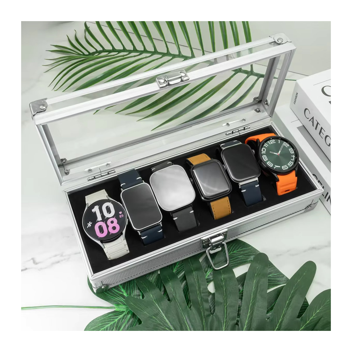 FancyWrist Uhrenbox aus Aluminium mit Wildleder-Innenfutter in Silber für 6 oder 12 Uhren - Bild 2