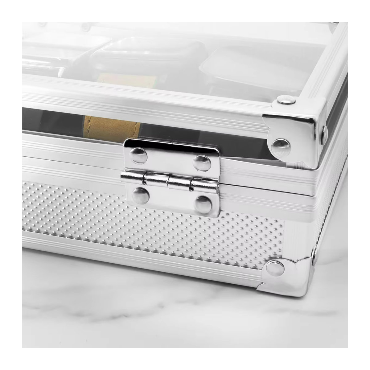 FancyWrist Uhrenbox aus Aluminium mit Wildleder-Innenfutter in Silber für 6 oder 12 Uhren - Bild 3