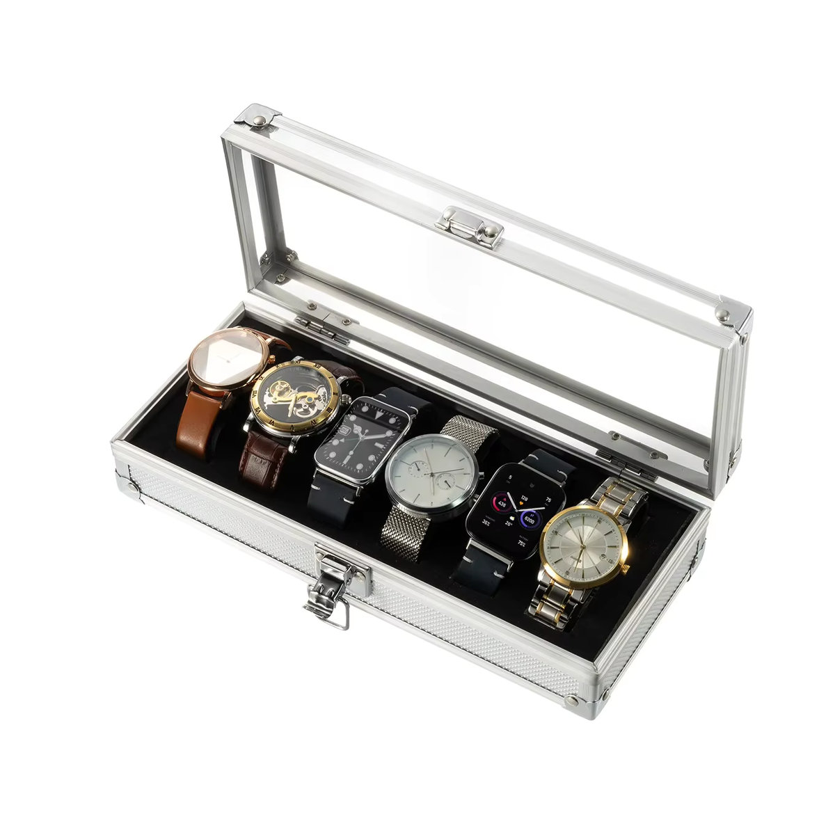 FancyWrist Uhrenbox aus Aluminium mit Wildleder-Innenfutter in Silber für 6 oder 12 Uhren - Bild 4